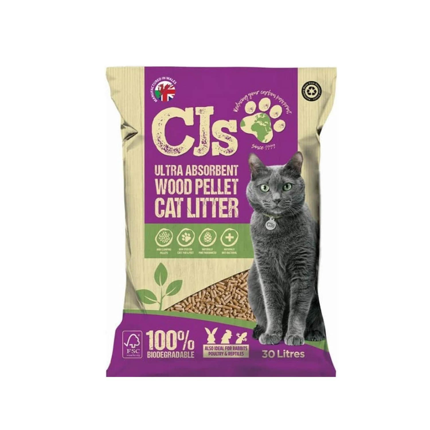 CJ's Premium Cat Litter Ultra Absorbent Wood Pellets, Biodegradable, 30 L