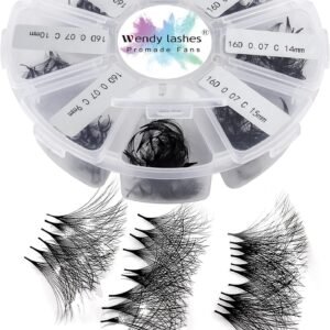 Pre Made Fan Eyelash Extensions 16D 0.07mm D Curl 500 Fans 9-16mm, (500-16D-0.07-D-916)