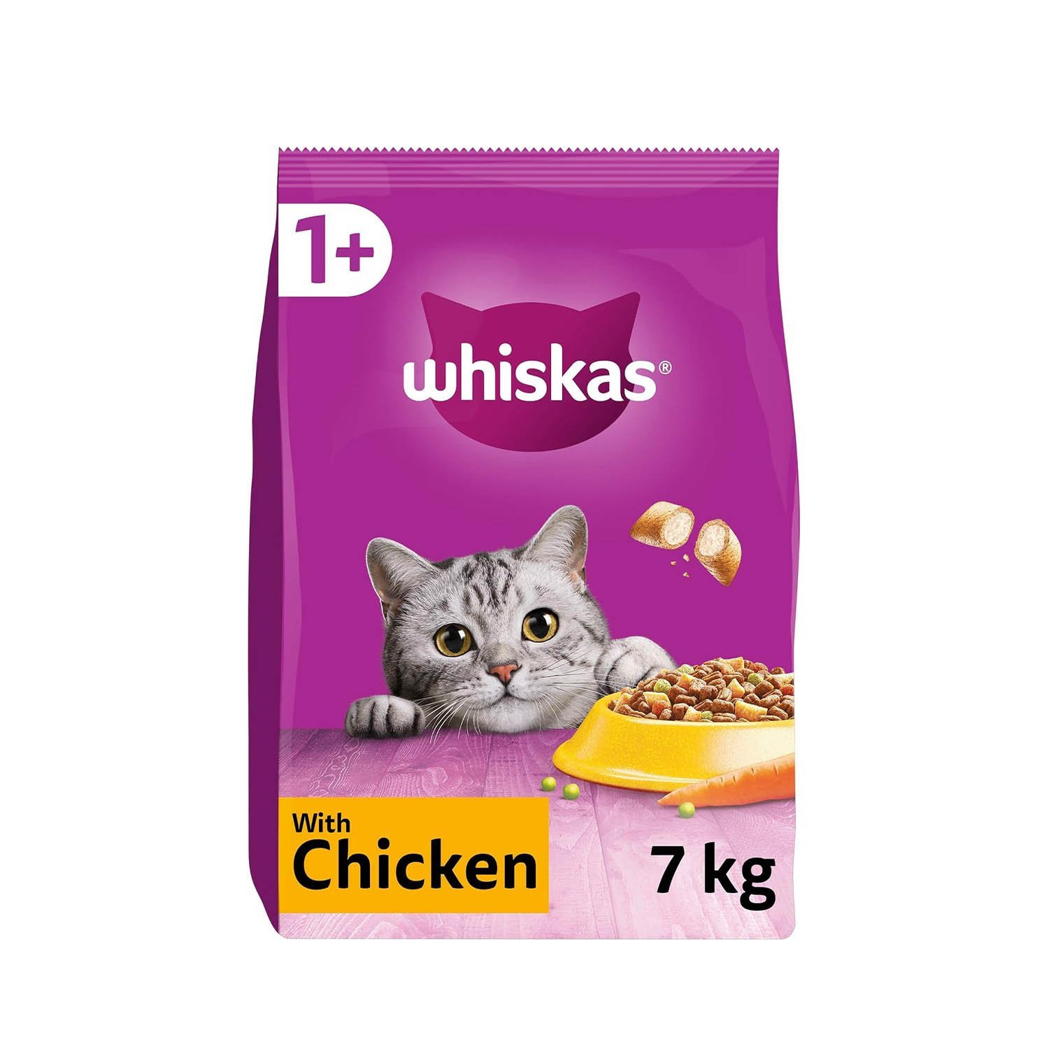 Whiskas 1+ Adult Chicken, Adult Dry Cat Food , 7 kg ( Pack of 1)