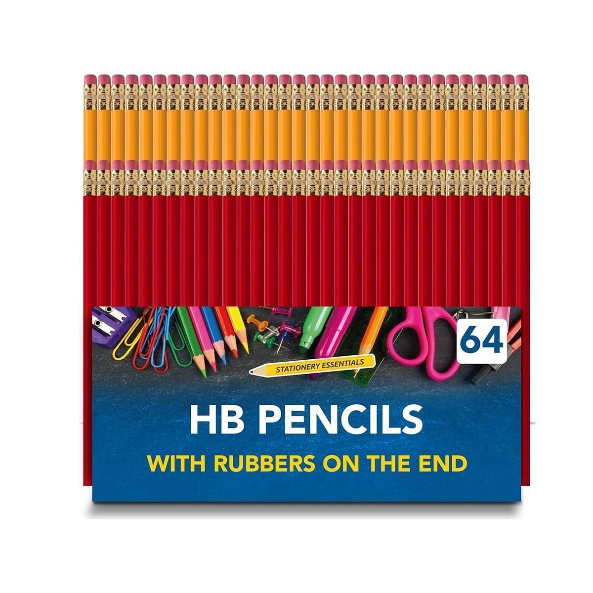 SOL 64pk HB Pencils With Rubbers On The End | HB Pencil Pack with Erasers