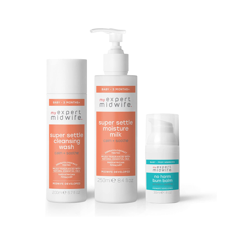 My Expert Midwife Baby Settle & Soothe Skincare Essentials Kit with Super Settle Cleansing Baby Body Wash, (Pack of 3)