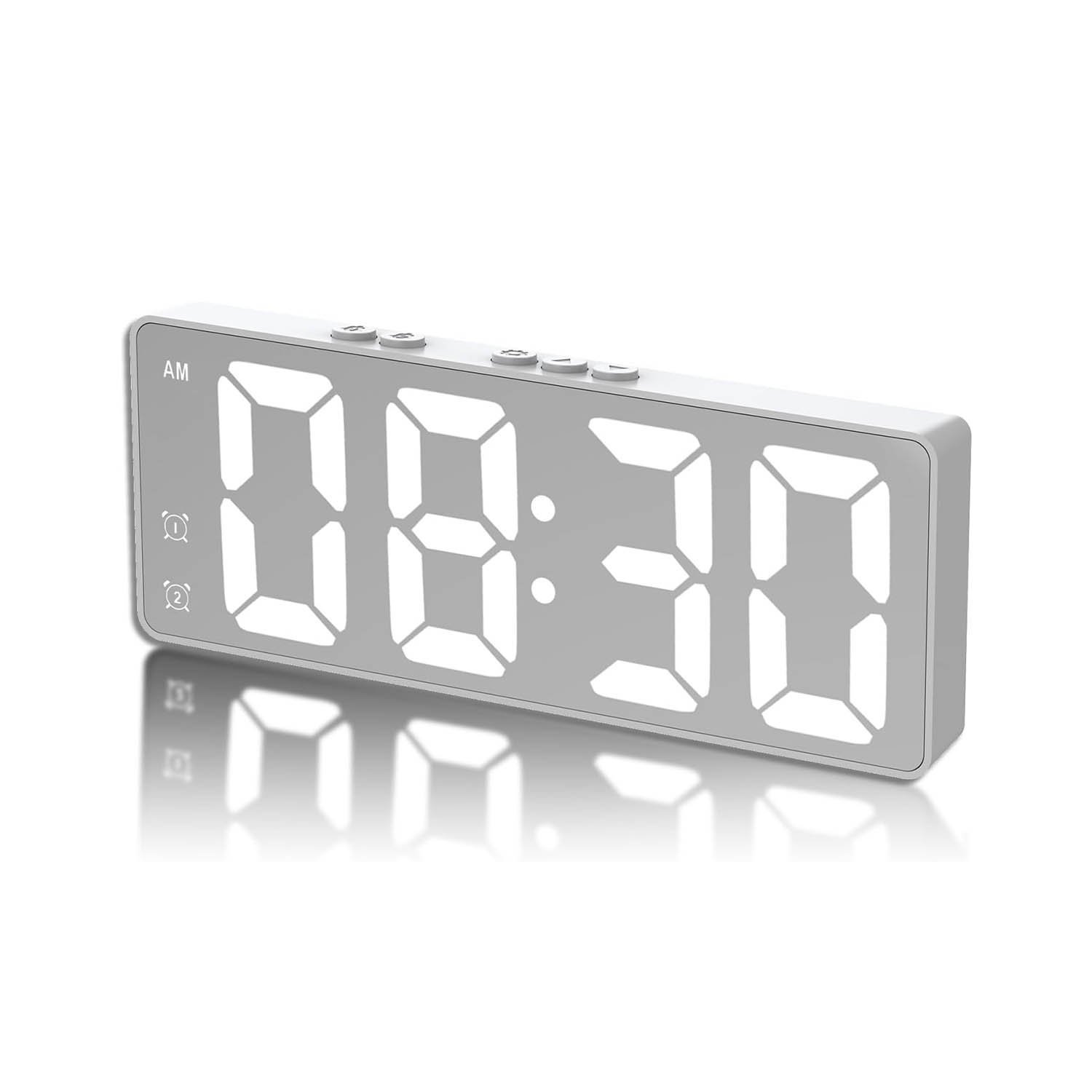 White Digital Alarm Clock Bedside - LED Clock for Bedroom Home Office, Easy to Use