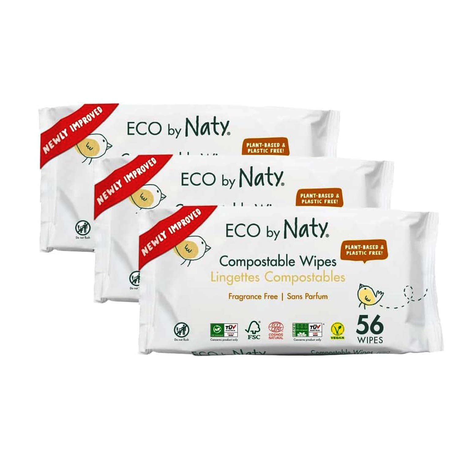 Eco by Naty Unscented Baby Wipes - Sensitive Skin (168 Count - 3 packs of 56)