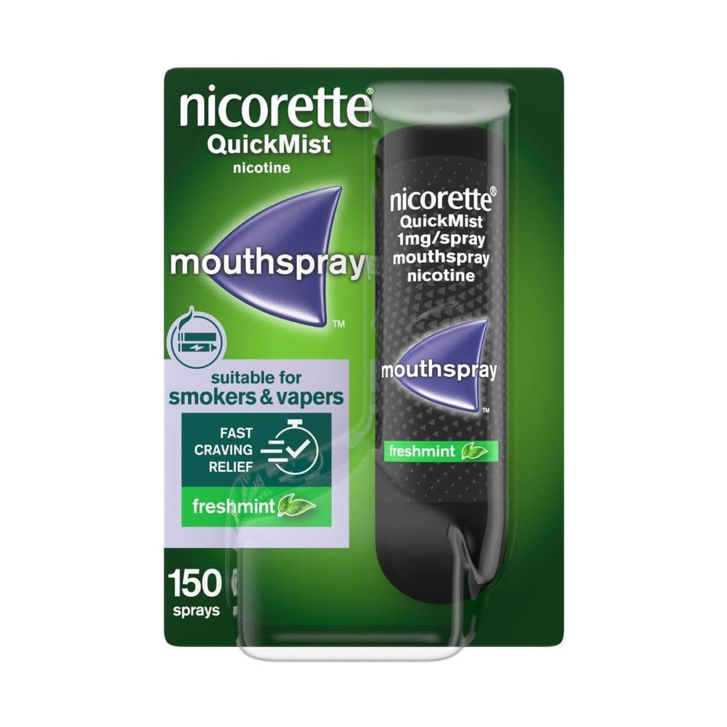 Nicorette QuickMist Mouthspray, Freshmint (1 x 150 Sprays) Smoking or Vaping Cessation Aid