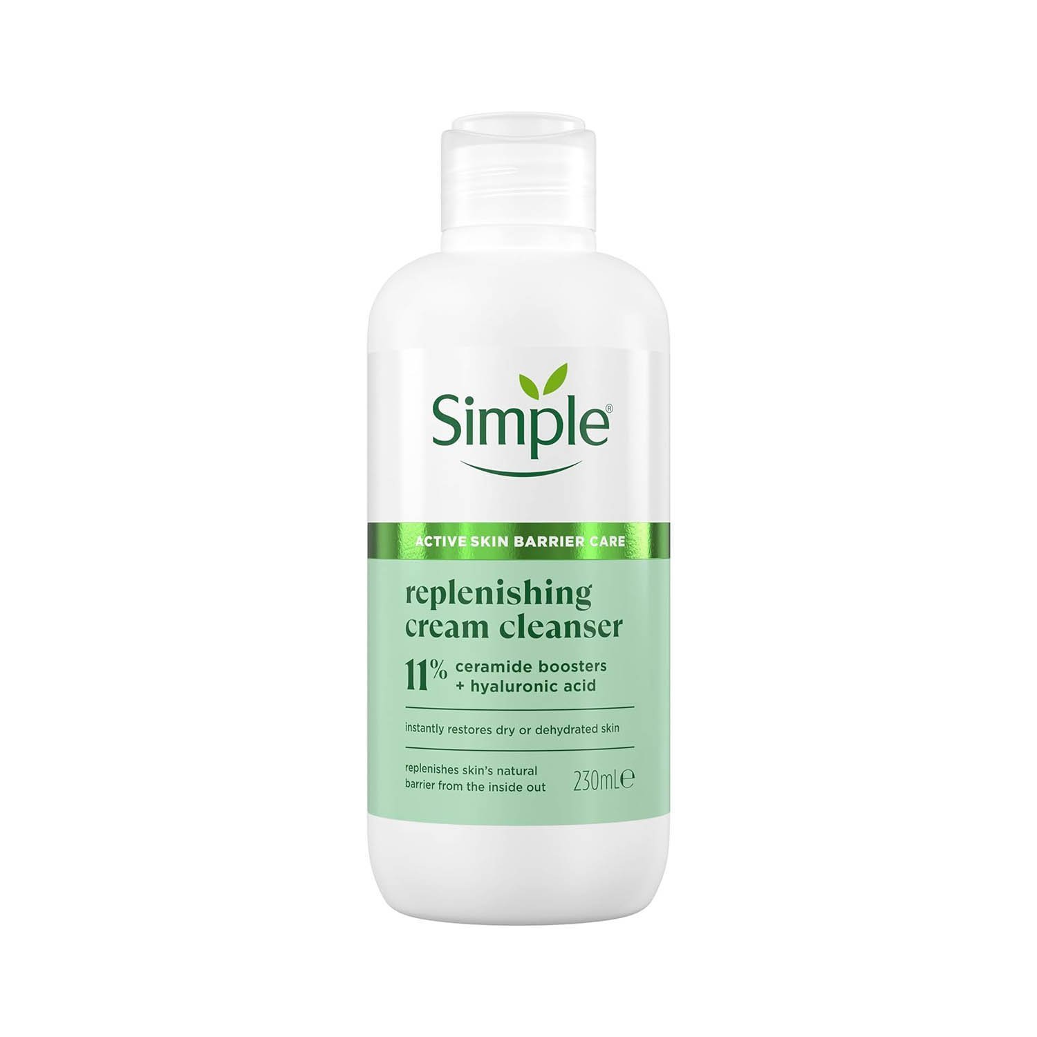 Simple Replenishing Cream Cleanser Face Cleanser - with 11% Ceramide Boosters and Hyaluronic Acid 230 ml