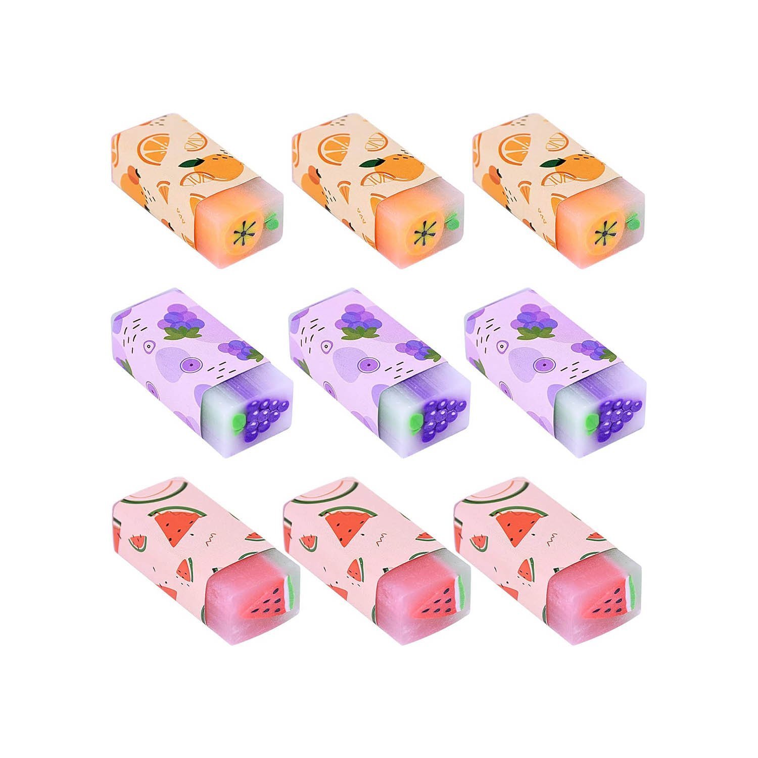 9 Pcs Fruit Erasers, Pastel Rubbers Erasers Coloured Plastic Pencil Eraser Pack
